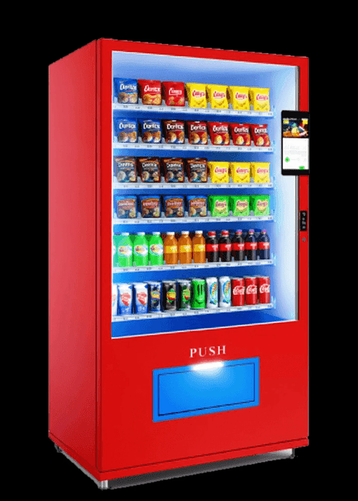 Red Wendor Orion 10 XL high-capacity vending machine on a black studio background
