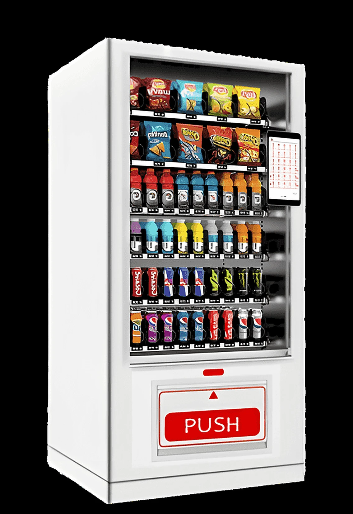 White Wendor Orion 10 smart vending machine on a black studio background