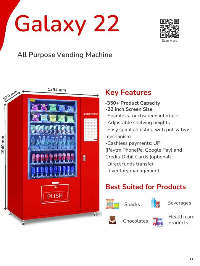 Brochure page introducing the Galaxy 22 vending machine