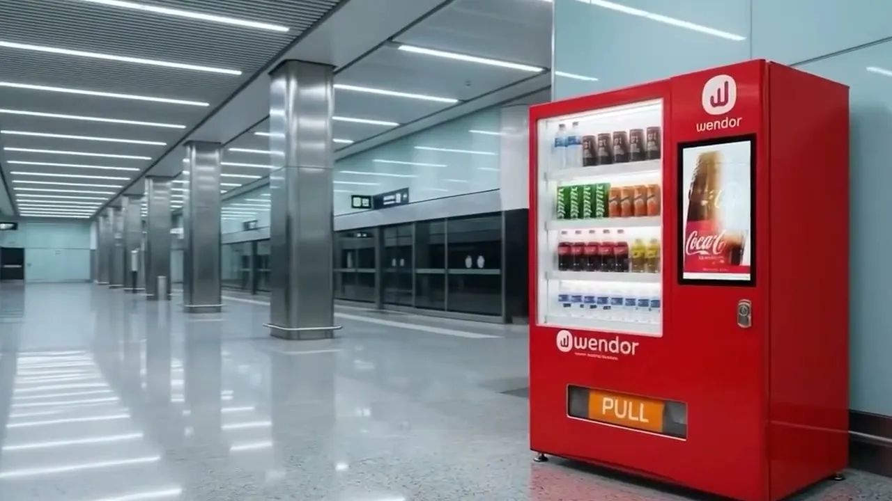 Phoenix touchscreen beside rows of cans and bottles
