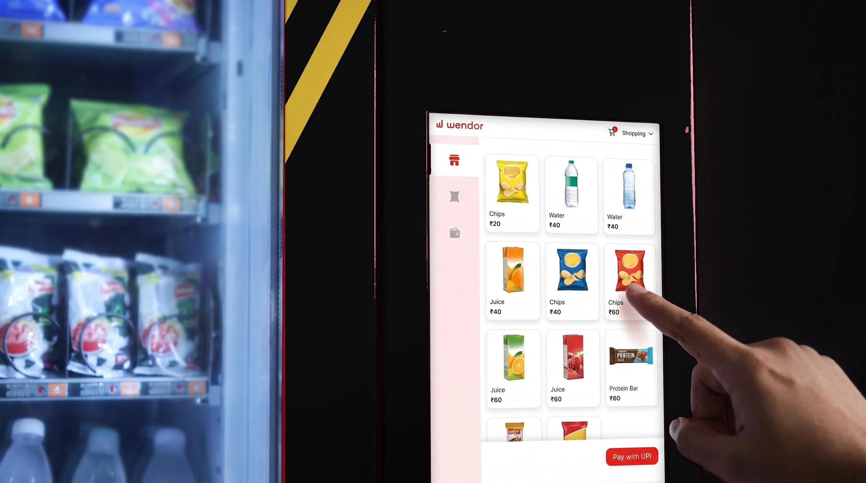 Close-up of a shopper choosing chips on the Galaxy 22 touchscreen