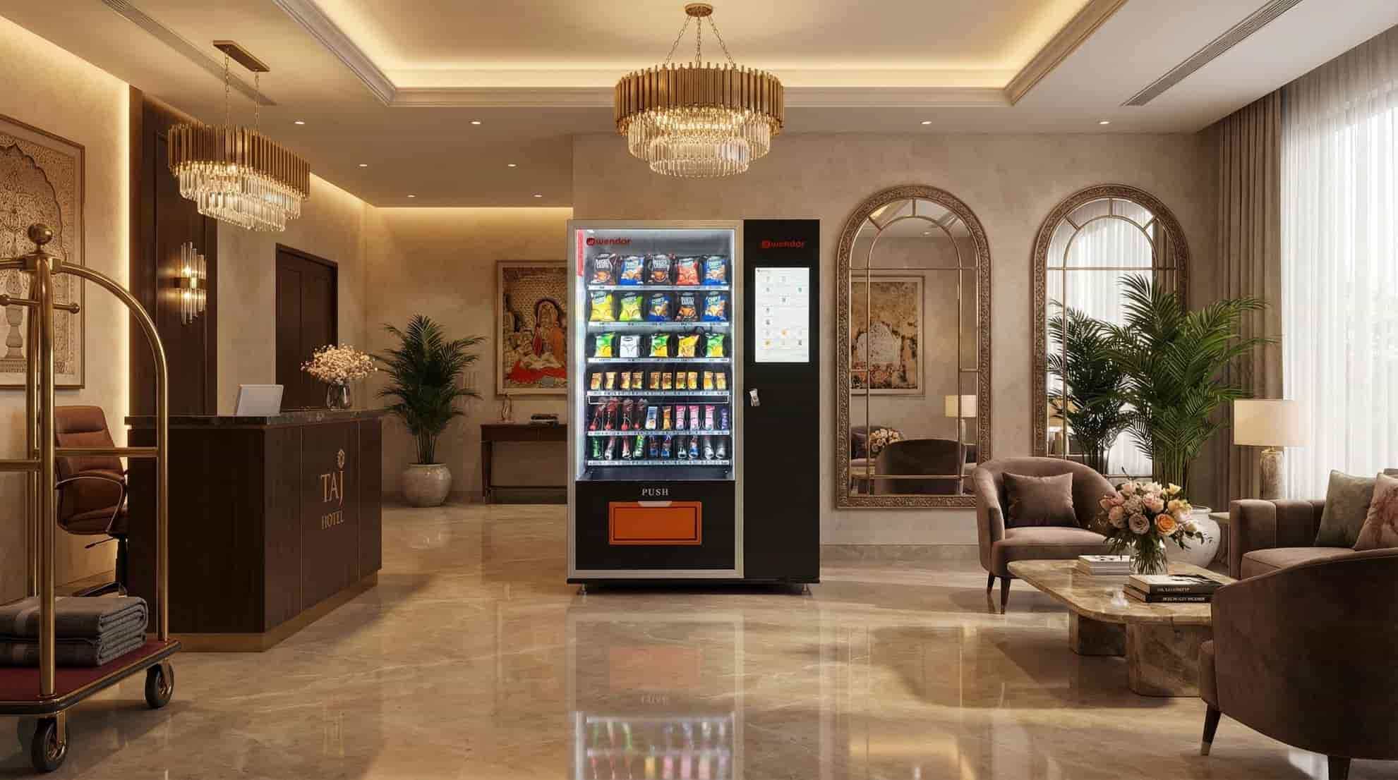 Wendor vending machine in a hotel lobby